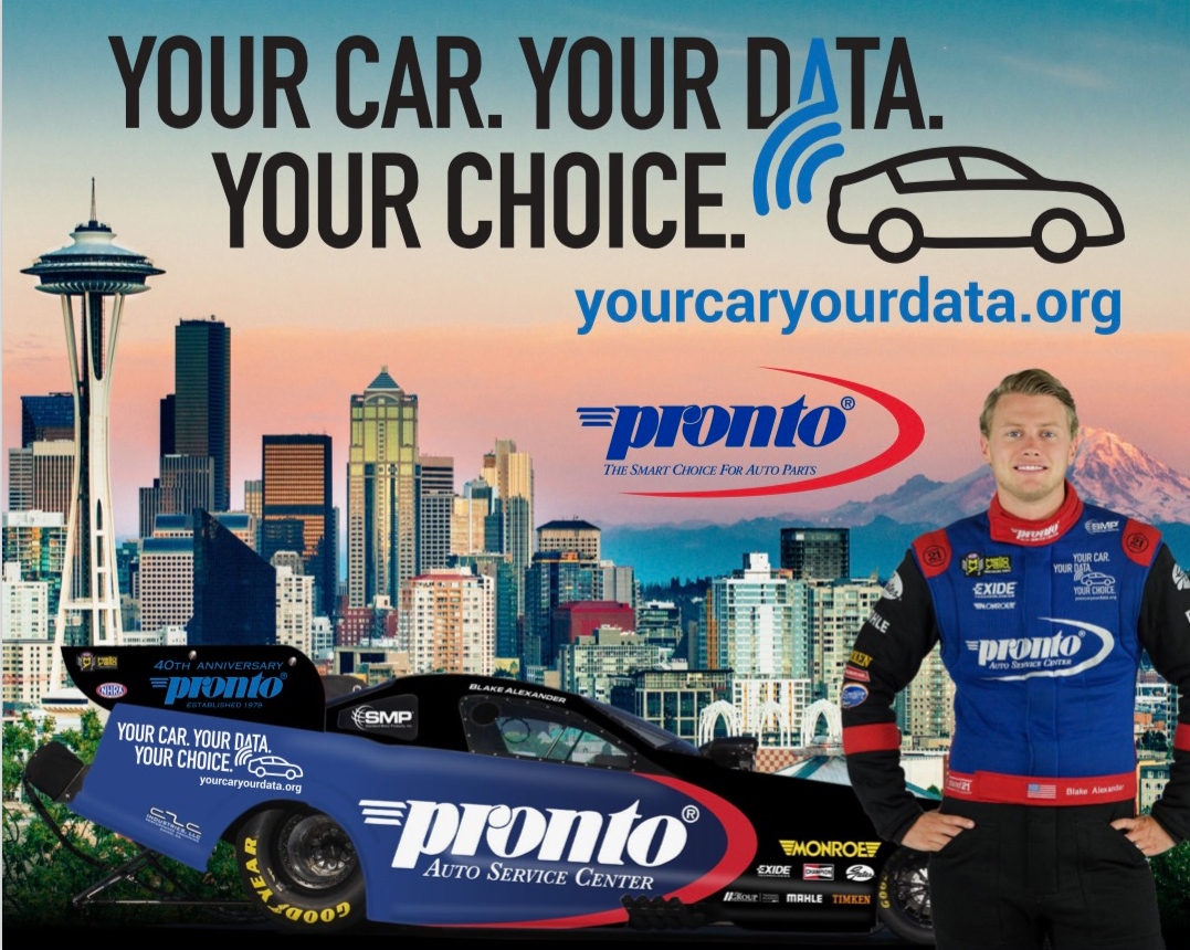The national education campaign “Your Car. Your Data. Your Choice.” was a sponsor of the Blake Alexander-driven Funny Car